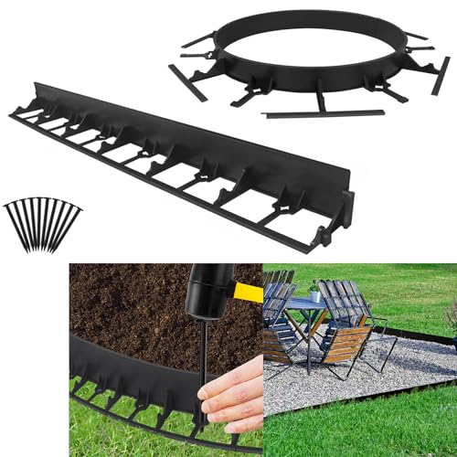 YUENFONG Flexible Rasenkante Kunststoff Beeteinfassung, 24m Pflasterkante Beetumrandung mit 100 Erdanker, 58mm Höhe Mähkante, für Garten Balkon, Schwarz, 24 Stück von YUENFONG