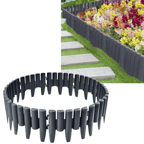 YUENFONG Rasenkante Kunststoff, 8,4m Holz Optik Beeteinfassungen Beetumrandung, 30 Stück Mähkante Gartenzaun Palisaden für Garten Balkon Blumenbeet, Anthrazit YUENFONG Rasenkante Kunststoff, 8,4m Holz Optik Beeteinfassungen Beetumrandung, 30 Stück Mähkante Gartenzaun Palisaden für Garten Balkon Blumenbeet, Anthrazit von YUENFONG