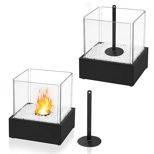 YUENFONG Tischkamin Bio Ethanol Kamin Tischfeuer Terrassenfeuer aus Edelstahl und Glas mit Flammensperre, für den Innen und Außenbereich, Balkon, Wohnzimmer(Typ D, Rechteck) von YUENFONG