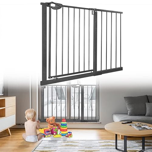 YUENFONG Türschutzgitter Treppenschutzgitter ohne Bohren, 105-115 cm breit Treppengitter Baby Auto-Close Türgitter für Kinder, 180° Zweiwegeöffnung, Schwarz von YUENFONG