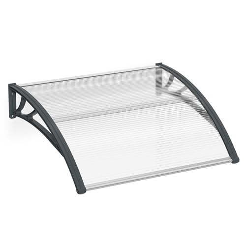 YUENFONG Vordach für Haustür 120 x 100 cm, Überdachung Haustür Transparentes Polycarbonat, PP Halterung, Türdach für draußen Pultbogenvordach Pultvordach(Grau Klammer) von YUENFONG