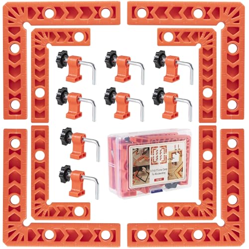 YUENGJGI 90-Grad-Winkelzwingen Positionier-Quadrat-Set, Rechteckzwingen Holzwerkzeug, Geeignet für Bilderrahmen, Schränke, Kisten, ein Set mit 8 Teilen（8cm/ 10cm), mit 8 Klemmen von YUENGJGI