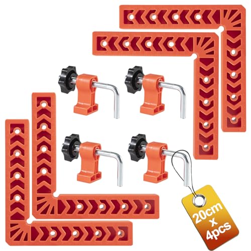 YUENGJGI 90-Grad-Winkelzwingen Positionier-Quadrat-Set, Rechteckzwingen Holzwerkzeug, Geeignet für Bilderrahmen, Schränke, Kisten, ein Set mit 4 Teilen (20cm), mit 4 Klemmen von YUENGJGI