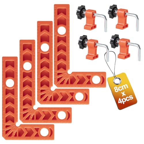 YUENGJGI 90-Grad-Winkelzwingen Positionier-Quadrat-Set, Rechteckzwingen Holzwerkzeug, Geeignet für Bilderrahmen, Schränke, Kisten, ein Set mit 4 Teilen (8cm), mit 4 Klemmen von YUENGJGI