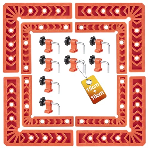 YUENGJGI 90-Grad-Winkelzwingen Positionier-Quadrat-Set, Rechteckzwingen Holzwerkzeug, Geeignet für Bilderrahmen, Schränke, Kisten, ein Set mit 8 Teilen (15cm/ 10cm), mit 8 Klemmen von YUENGJGI