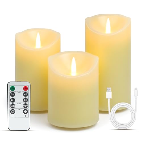 LED Kerzen 3D Flackernde Flamme, 3PCS Flammenloses LED-Kerzen mit Fernbedienung, Timerfunktion, Elektrische Kerzen für Deko Badezimmer Schlafzimmer Wohnzimmer Tisch | Weihnachts Geschenke für Frauen von YUEONEWIN