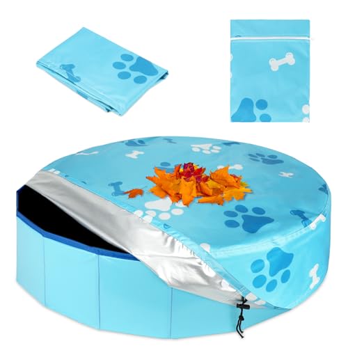 YUEPET Runde Hunde-Poolabdeckung, tragbar, silberfarben, faltbar, geeignet für Hundepool und Kinderpool, 180 x 30 cm, Blau von YUEPET