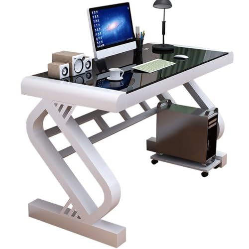 YUESFZ Schreibtische Workstations Computertisch Weis Home Desktop-Computer Schreibtisch, Schreibtisch Aus Gehärtetem Glas, Einfache Schlafzimmer PC Schreibtisch Spiele von YUESFZ