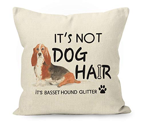 YUESHARE Lustiges Hunde-Zitat „It's Not Dog Hair It's Basset Hound“ Glitzer-Aquarell-Baumwoll-Leinen-Überwurf-Kissenbezug, Hound, Geschenke für Zuhause, Zimmer, Bett, Sofa, Dekoration, 45,7 x cm von YUESHARE