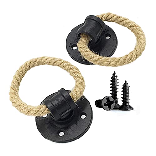 2 Stücke Möbelknöpfe Retro Hanfseil kleiner Griff Schmiedeeisen Holztür Türgriff Schrank Türklinken Schiebetür Schubladengriff Zugring Zugschnalle Griffring runder Profilgriff (Schwarz) von YUESHEN888