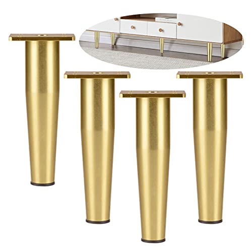 4 Stück Möbelfüsse verstellbar Möbelbeine massive Aluminiumlegierung Möbelfüße Kegel Metall Tischbeine Ersatzfüße für TV-Ständer,Sofa,Stützbeine für Badezimmerschränke (15cm,Gold) von YUESHEN888