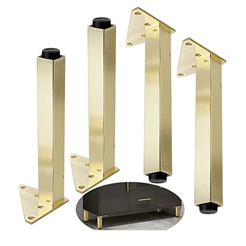 4 Stück Möbelfuss einstellbar badezimmerschrank Möbelfüße Metall Möbelbeine Quadrat Verstellbare Tisch beine Aluminiumlegierung Sofa Füße Bettbeine Dreieck-Montageplatte (150mm,Gold) von YUESHEN888