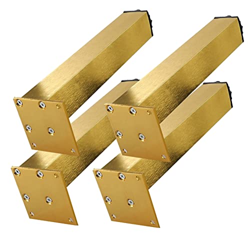 Möbelfüße einstellbar möbelfüsse gebürstetes Gold Möbelbeine Aluminiumlegierung Platz Schrankfüße Metall Verstellbare Sofa quadratisch Bettbeine,Tisch,möbelgleiter bankfuesse,4 Stück (25cm) von YUESHEN888