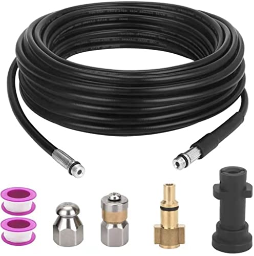 YUET Rohrreinigungsschlauch Set 15M 200 Bar inkl, 2 Adapter 2 Düsen 2 Dichtband + Rotierend kompatibel mit Kärcher k2-k7 LAVOR Hochdruckreiniger Rohrreinigungsset Schlauch Abflussreiniger von YUET