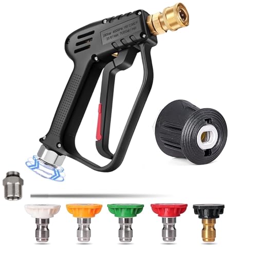YUET Hochdruckreiniger-Pistole, 360° drehbarer Griff mit 5 Wasserdüsenspitzen, Wasserwaschreiniger für Auto-Reinigungsset (M22, 14 mm Schlauchanschluss und 6,35 mm Kärcher Schnellanschluss) Powerstab von YUET