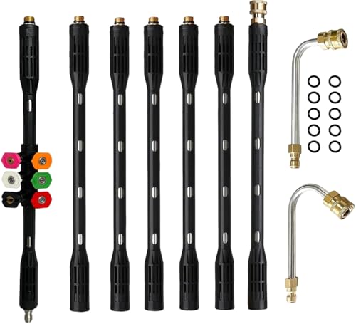 YUET Hochdruckreiniger-Verlängerungsstab, Verlängerungsstab, Hochdruckreiniger-Lanze mit 9 Sprühdüsenspitzen, Dachrinnenreiniger-Aufsatz, gebogener Stab, 6,35 mm Schnellanschluss, auslaufsicherer YUET Hochdruckreiniger-Verlängerungsstab, Verlängerungsstab, Hochdruckreiniger-Lanze mit 9 Sprühdüsenspitzen, Dachrinnenreiniger-Aufsatz, gebogener Stab, 6,35 mm Schnellanschluss, auslaufsicherer von YUET