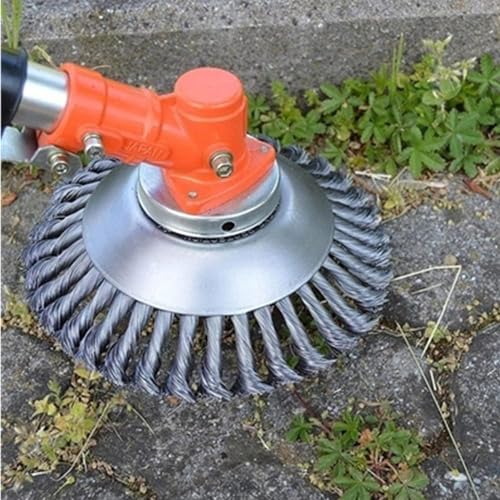 YUET Profi 8 Zoll Unkrautbürste für Freischneider mit 200 x 25,4 mm Bohrung Wildkrautbürste Unkrauttrimmer Motorsense, mit 4 Stück Adaptern, effektive Unkrautentfernung Drahtbürste Unkraut Moos von YUET