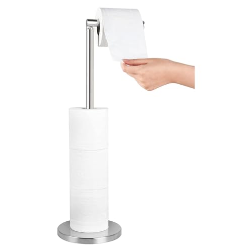 YUET Toilettenpapierhalter Stehend, Klopapierhalter Freistehender, 304 Edelstahl WC Papier Halterung, Toilettenpapier Aufbewahrung, Toilettenpapierständer für 5 Rollen, für Badezimmer YUET Toilettenpapierhalter Stehend, Klopapierhalter Freistehender, 304 Edelstahl WC Papier Halterung, Toilettenpapier Aufbewahrung, Toilettenpapierständer für 5 Rollen, für Badezimmer von YUET