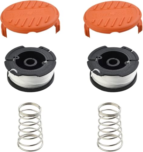 YUETTYY Ersatz-Rasentrimmer-Spulenschnur + Spulenabdeckkappen-Set für Black & Decker BST2018 BDST182ST1 BESTE625 GL340 GL530, Auto-Feed Trimmerspule (2 Set) von YUETTYY