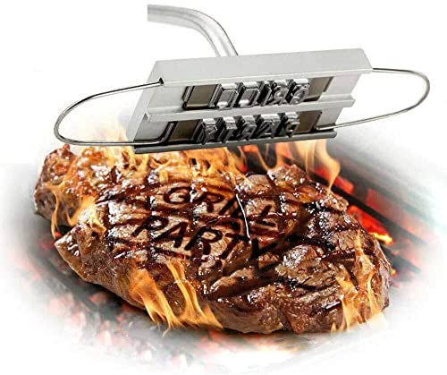 YUEWO BBQ Brandeisen mit wechselbaren Buchstaben - Fleischstempel für den GrillPersonalisiert mit Namen-Brenneisen - Grillzubehör - Holzgriff - Fleisch-Branding - Grill-Werkzeug von YUEWO