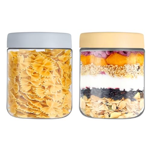 YUEYEE 2 Pack 16 OZ Overnight Oats Gläser,Einmachgläser mit Schraubdeckel für Salat Joghurt Pudding Chutney Marmelade,Wiederverwendbare Glasbehälter mit Deckel Als Mason Jar Einmachgläser Weihnachten von YUEYEE