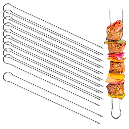 Grillspieße 10 Pcs Grillspieße Edelstahl BBQ Schaschlikspiess, Doppelspieße Edelstahl Schaschlikspieß Fleischspieße Wiederverwendbar Grillspieße für Fleisch Gemüse BBQ Party Familienessen von YUEYUAN