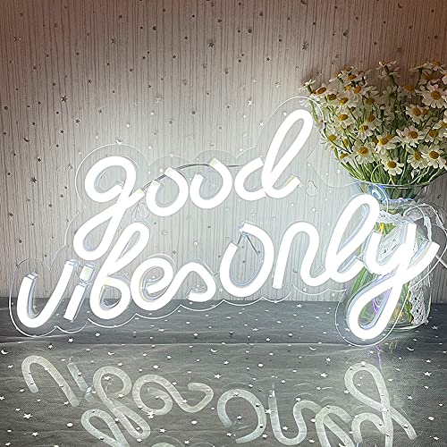 Good Vibes Only Neon Schild Weiß Neon Schild LED Good Neonlichter, Acryl Leuchtschild Neonlicht für Schlafzimmer Wand Bar Party Dekor von YUEYYNS