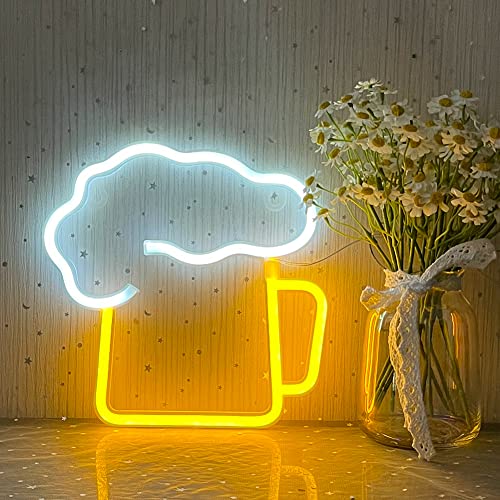 YUEYYNS LED Bier Neon Schilder LED Leuchtreklame Schild Bier Neon Licht, Batterie USB Betriebene Bier Leuchtreklame für Bar Nachtclub Home Pub Store Urlaub Feier Geburtstagsfeier Dek von YUEYYNS