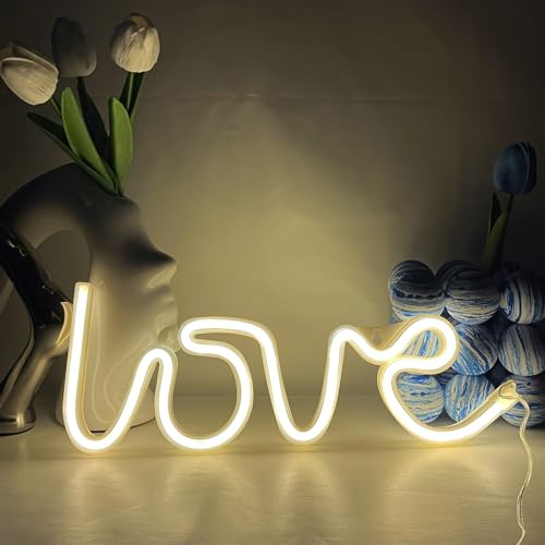 YUEYYNS Led Love Light Sign, Warmweißes Neonlicht, Neon Wand Dekor Schild, Led Neonschild, USB oder Batteriebetriebene Neonlampe Neon für Party Hochzeit Kinderzimmer Dekoration von YUEYYNS