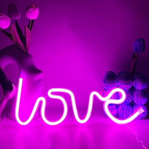 YUEYYNS Love Neon Sign Rosa Leuchtreklame LED Wanddekoration Leuchtschilder USB/Batterie LED Neon Sign Neon Wandleuchte für Mädchenzimmer Light up Love Neon Sign für Valentinstag Hochzeit von YUEYYNS