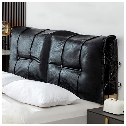 YUEZHONG Verdickter, gepolsterter Kopfteilbezug, wasserdichtes Kopfteilkissen aus PU-Leder, Lesestützpolster, staubdichter Schutzbezug for das Schlafzimmer(Schwarz,90x80x10cm/35x31x4in) von YUEZHONG