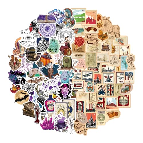 Magic Mond Aufkleber 100 Stück Blumen Aufkleber Sticker Scrapbooking Wasserfest Graffiti Sticker Wasserflasche Lila Hexe Aufkleber Set für Teenager Mädchen Journaling Zubehör von YUEcthynous