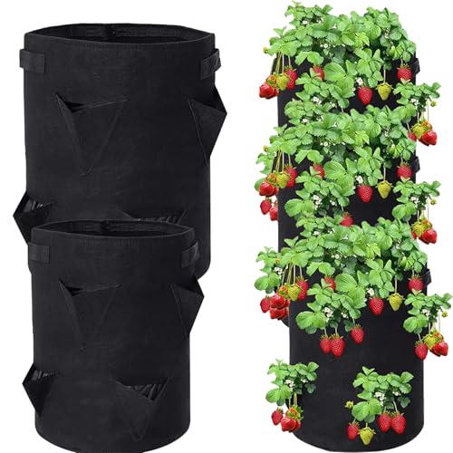 YUEcthynous Pflanzsack,5 Stück Pflanztasche aus Vliesstoff Pflanztöpfen, Pflanzenbehälter mit Griffe für Tomaten, Blumen, Pflanzen und mehr, Schwarz - 5 Gallonen (C) von YUEcthynous