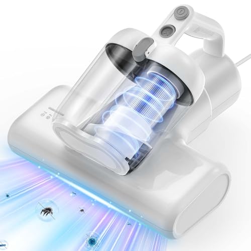 YUFAC Milbensauger für matratzen, 16Kpa Matratzenreiniger Bettstaubsauger mit UV-Licht HEPA-Filter Heißluftfunktion Staubmilben-Sensor Ultraschall, 600W Handstaubsauger für Matratze Sofa (Weiß) von YUFAC