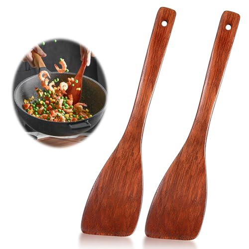 2 Stück Holzspatel Zum Kochen Pfannenwender Aus Holz Holzspatel Küche mit Maserung Langem Griff Antihaft Holzspachtel für Wok Pfanne mit Antihaftbeschichtung(33cm/12.99inch) von YUFFQOPC