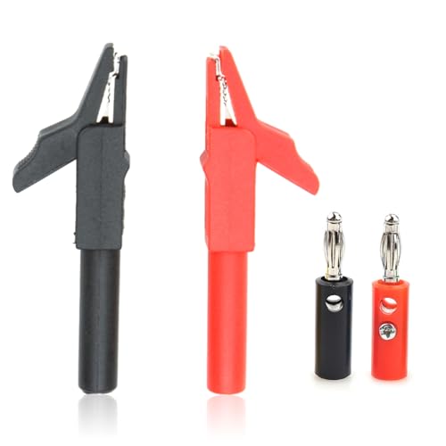 2 Stück Krokodilklemmen 2 Stück 4mm Bananenbuchse,vollisolierte Krokodilklemmen mit 4mm Bananenbuchse Kupfer Federzwingen Bananenstecker für Multimeter Kabel elektrische Prüfung(Rot Schwarz) von YUFFQOPC