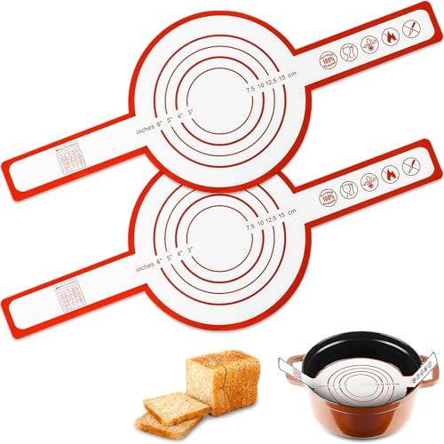 2 Stück Silikon Backmatte Silikonmatte Backen Groß Backunterlage mit Langen Griffen Wiederverwendbar Backmatte Silikon Backofen für Dutch Oven Backofen Mikrowelle Dampfgarer (2, Rot) von YUFFQOPC