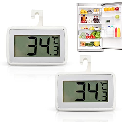 2 Stück Thermometer Kühlschrank Digital Gefrierschrank Thermometer Mini Wasserdichte Thermometer Lesbarem LCD-Anzeige Frost Alarm Hängend Stehend Thermometer für Zuhause Restaurants (Weiß) von YUFFQOPC