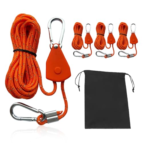 4 Stück Abspannseile mit Seilspanner, 4mm Verstellbarer Seil Ratsche, Reflektierend Abspannseile Seil mit Seilspanner, Reflektierende Abspannseile für Zelt Zeltplane Camping von YUFFQOPC