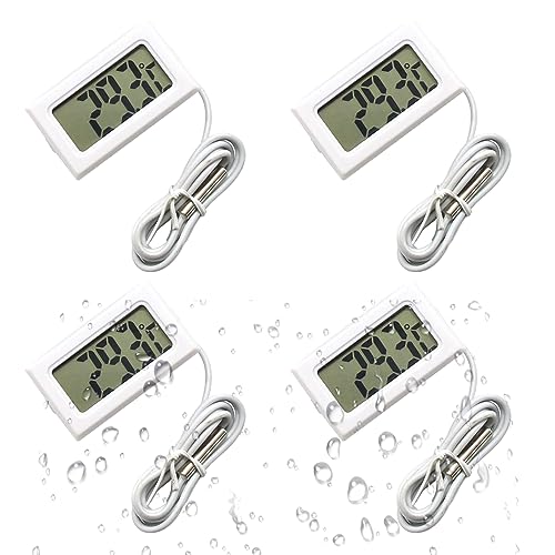 Aquarium Thermometer Digital Thermometer mit Fühler LCD Kühlschrank Thermometer Wasserdicht für Kühlschrank, Gefrierschrank, Aquarium, Eingebettetes Thermo-Hygrometer (Weiß) von YUFFQOPC