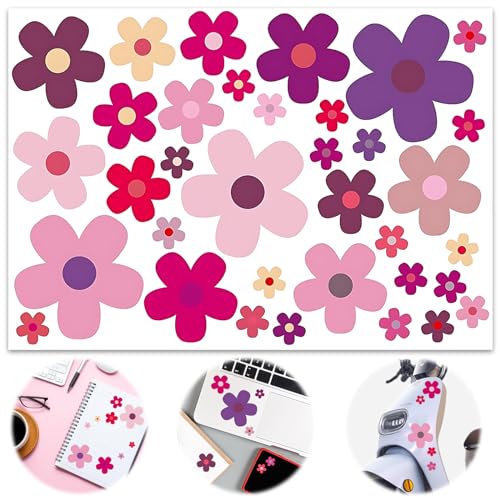 Aufkleber Blumen, Prilblumen Sticker Aufkleber Fahrrad Wasserfeste Sticker, Aufkleber-Set Blumen Fahrrad Aufkleber Blumen Auto Sticker für Fahrrad Laptop Auto Motorrad Handy Notizbuch (Rot) von YUFFQOPC