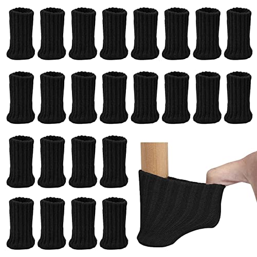 24 Stück Stuhlsocken Schwarz Möbel Socken Stuhlbeinschoner Stuhlbeine Socken Elastisch Stuhlbeine Dicke Unterseite Antirutsch Pads Vermeiden Kratzer Lärm Ideal Bodenschoner für Möbel Stuhlbein Tisch von YUFFQOPC