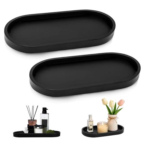 YUFFQOPC 2 Stück Badezimmer Tablett,Dekotablett Deko Tablett Schwarze Silikon Ablageschale für Badezimmer,Wohnzimmer, Schlafzimmer,Küchenspüle,25 x 11 cm(Oval) von YUFFQOPC