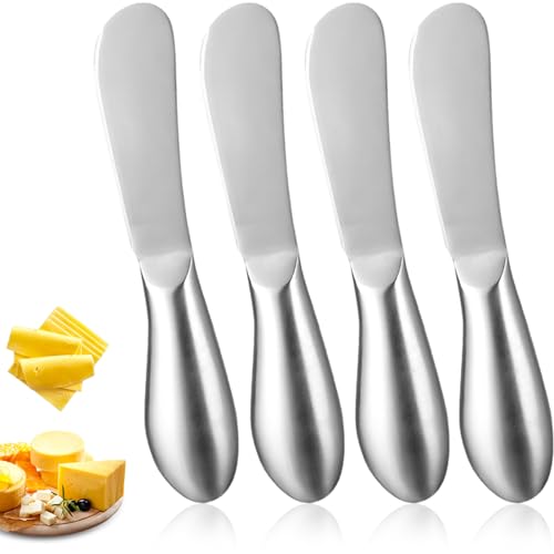 4 Stück Buttermesser Klein Edelstahl Dessertmesser Butter Knife Set mit Abgerundetem Griff Frühstücksmesser Brot Creme Kleine Messer für Dips Haus Küche Restaurant Hotel Käse Brot Käse Butter von YUFFQOPC