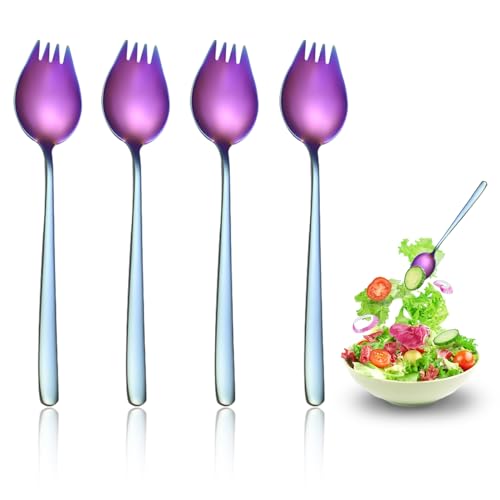 YUFFQOPC Set of 4 Salad Servers Stainless Steel,Salatbesteck Edelstahl, Serving Cutlery 2 in 1 Multifunctional Spoon 21.3 cm, Long, and Salad Forks Stainless Steel for Kitchen Camping Picnic Travel von YUFFQOPC