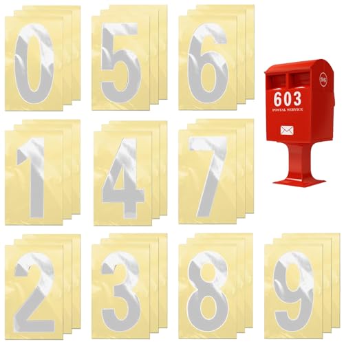 Zahlen Aufkleber 0-9 Reflektieren Zahlen Sticker 30 Stück Klebezahlen 10 x 4.8 cm Zahlen Zum Aufkleben Wasserdicht Selbstklebend für Briefkasten Mülltonnen Behälter Hausnummern (Silber) von YUFFQOPC