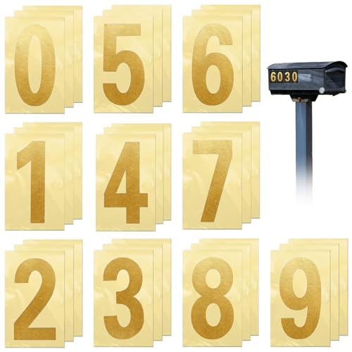 Zahlen Aufkleber 0-9 Reflektieren Zahlen Sticker 30 Stück Klebezahlen 10 x 4.8 cm Zahlen Zum Aufkleben Wasserdicht Selbstklebend für Briefkasten Mülltonnen Behälter Hausnummern (Gold) von YUFFQOPC