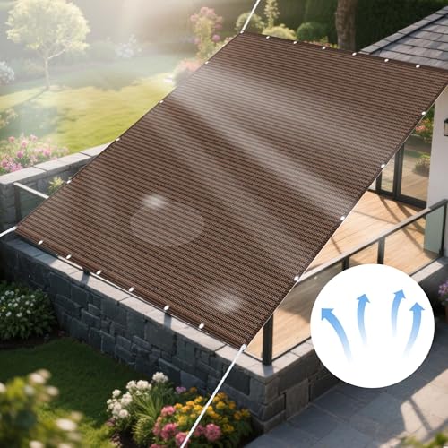 Sonnensegel Atmungsaktiv 200 x 360 cm Rechteckig Atmungsaktiv 98% UV Schutz Schattierungsnetz Mesh Tarp Ohne Bohren mit Ösen Segeltuch für Garten Terrasse Outdoor Camping, braun von YUGAOYU