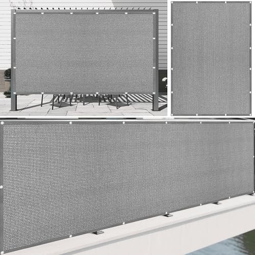 Sonnensegel Atmungsaktiv 460 x 480 cm Rechteckig Atmungsaktiv 98% UV Schutz Sichtschutz Balkon Ohne Bohren mit Ösen Segeltuch für Terrasse Camping, Hellgrau von YUGAOYU