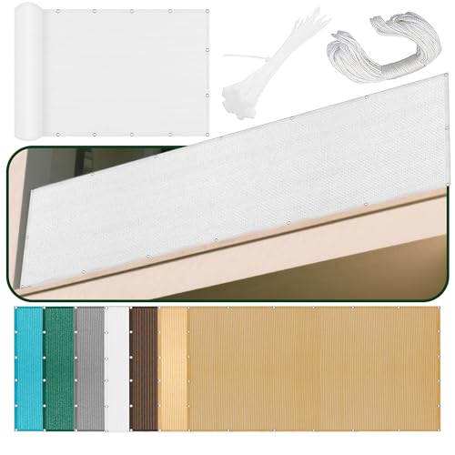 Sonnensegel Atmungsaktiv 520 x 550 cm Rechteckig Atmungsaktiv 98% UV Schutz Schattierungsnetz Mesh Tarp Ohne Bohren mit Ösen Segeltuch für Garten Terrasse Outdoor Camping, Weiß von YUGAOYU